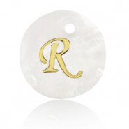 Schelp hanger 15mm letter R Gold-white